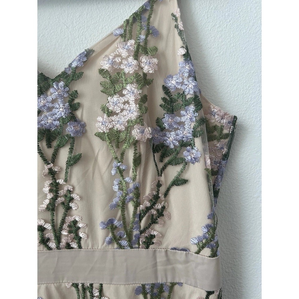 IWEMEK Floral Embroidered Mesh Maxi Dress V-Neck Beige Small 0497 - Picture 12 of 16